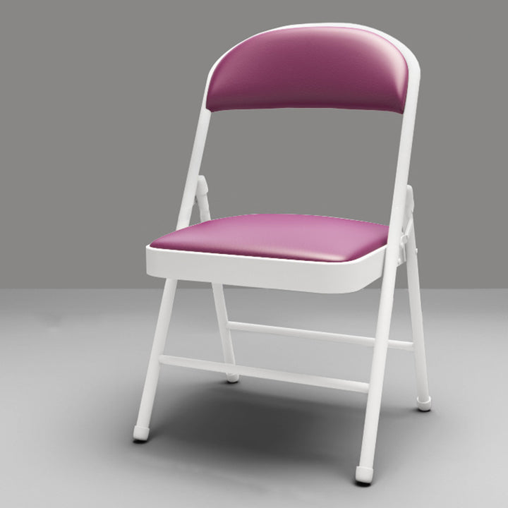 Chaise d’appoint pliable moderne minimaliste rectangulaire en acier, cuir PU et maille, sans accoudoirs, avec dossier, pour salon 