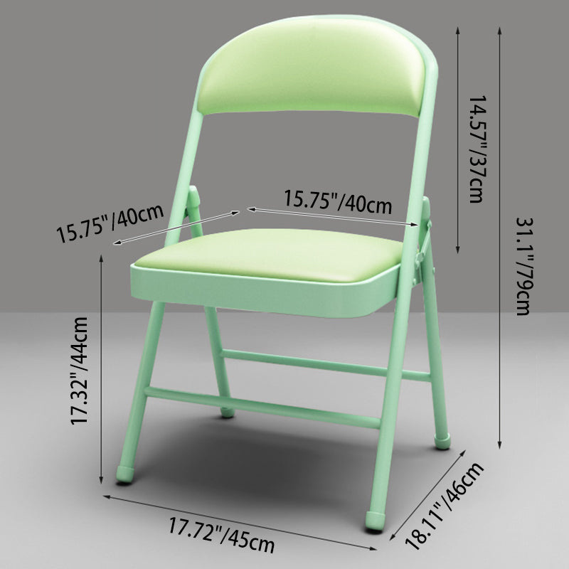 Chaise d’appoint pliable moderne minimaliste rectangulaire en acier, cuir PU et maille, sans accoudoirs, avec dossier, pour salon 