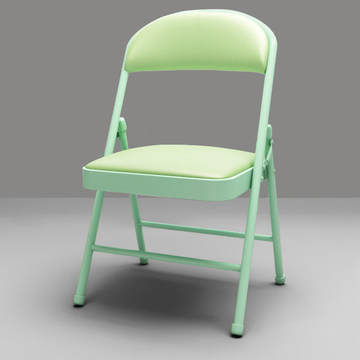 Chaise d’appoint pliable moderne minimaliste rectangulaire en acier, cuir PU et maille, sans accoudoirs, avec dossier, pour salon 
