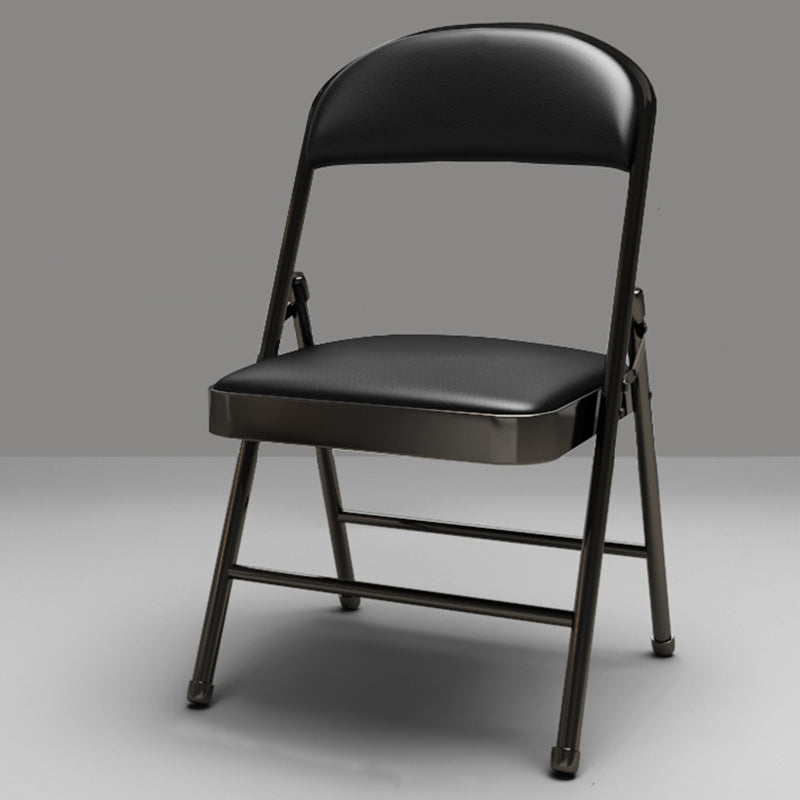 Chaise d’appoint pliable moderne minimaliste rectangulaire en acier, cuir PU et maille, sans accoudoirs, avec dossier, pour salon 