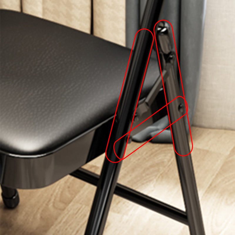 Chaise d’appoint pliable moderne minimaliste rectangulaire en acier, cuir PU et maille, sans accoudoirs, avec dossier, pour salon 