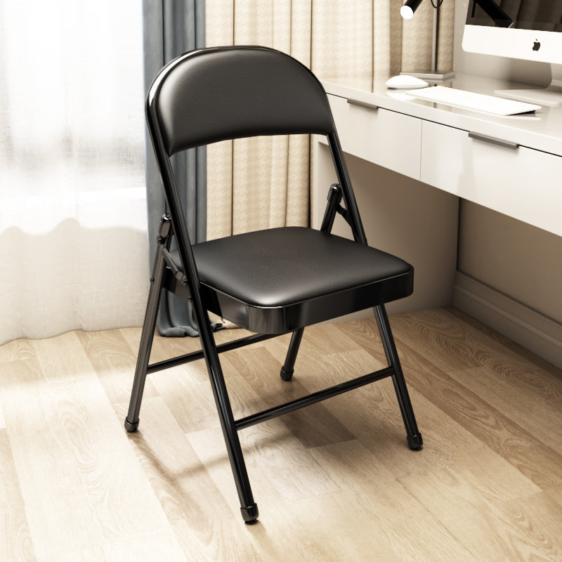 Chaise d’appoint pliable moderne minimaliste rectangulaire en acier, cuir PU et maille, sans accoudoirs, avec dossier, pour salon 