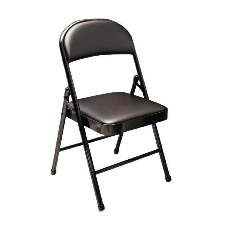 Chaise d’appoint pliable moderne minimaliste rectangulaire en acier, cuir PU et maille, sans accoudoirs, avec dossier, pour salon 