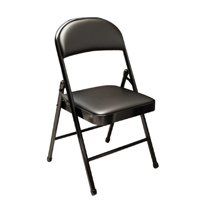 Chaise d’appoint pliable moderne minimaliste rectangulaire en acier, cuir PU et maille, sans accoudoirs, avec dossier, pour salon 