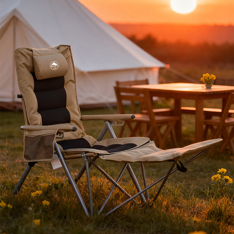 Moderner minimalistischer rechteckiger Campingstuhl aus Stahl und Oxfo – BulbSquare