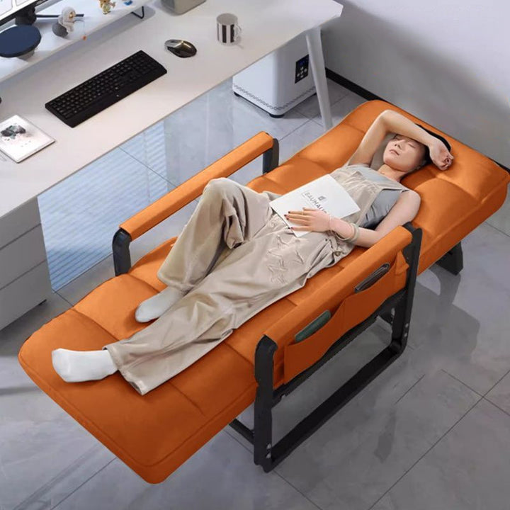 Sillón auxiliar plegable rectangular moderno y minimalista de acero al carbono y tela sintética, con respaldo y reposabrazos, para sala de estar 