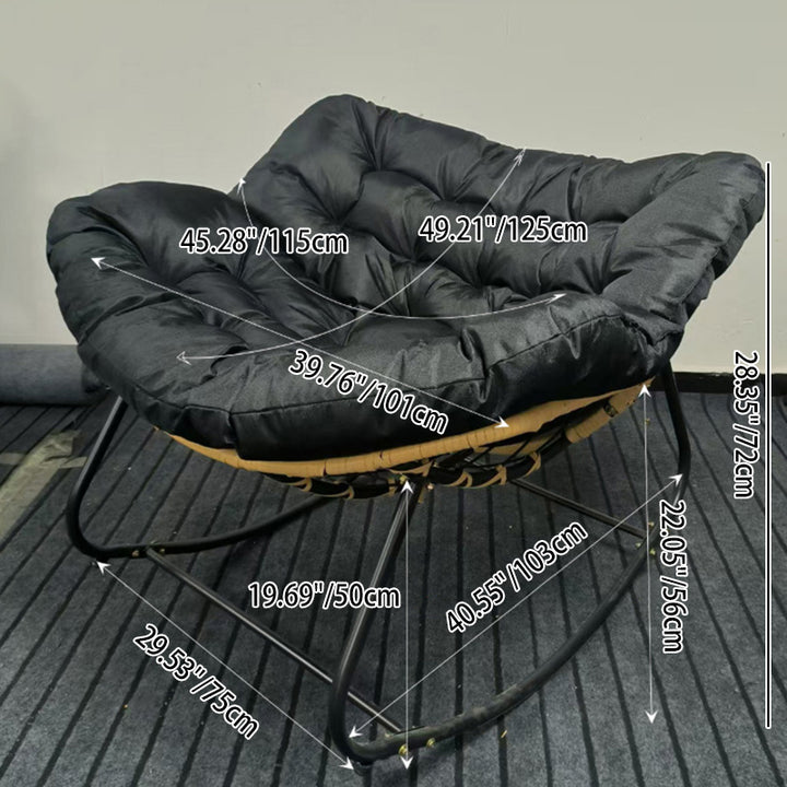 Moderner minimalistischer Schaukelstuhl mit geschwungener Vogelnest-Form aus Kohlenstoffstahl, Leinenmischgewebe, synthetischem Stoff und PE-Rattan, mit Rückenlehne, ohne Armlehnen, für das Wohnzimmer 