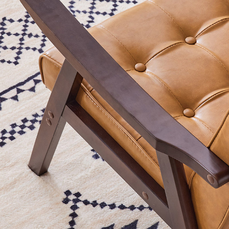Tradicional Vintage Rectangular Falsa Piel Encerada Aceitada Silla de Madera Maciza con Respaldo y Reposabrazos para Sala de Estar 
