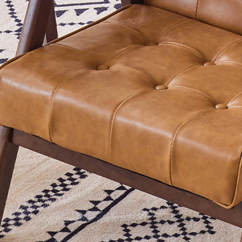 Tradicional Vintage Rectangular Falsa Piel Encerada Aceitada Silla de Madera Maciza con Respaldo y Reposabrazos para Sala de Estar 