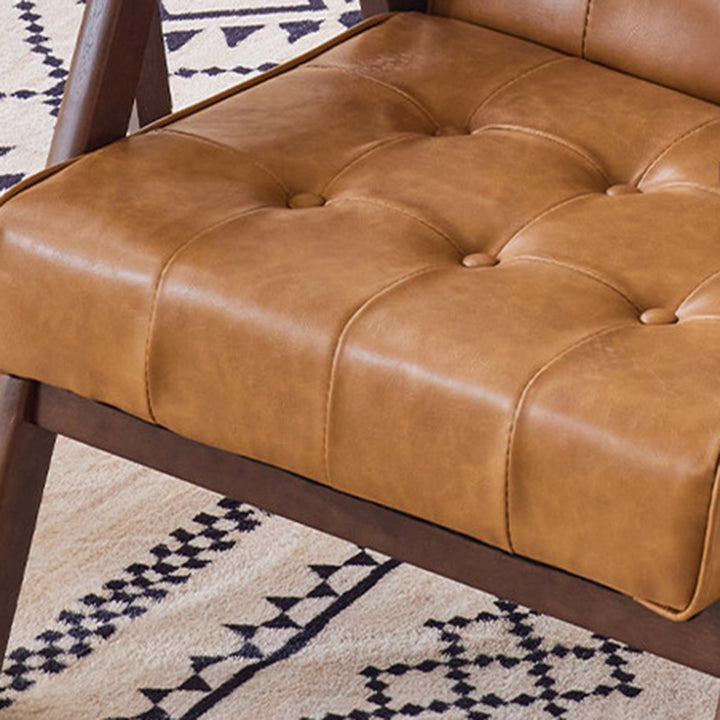 Tradicional Vintage Rectangular Falsa Piel Encerada Aceitada Silla de Madera Maciza con Respaldo y Reposabrazos para Sala de Estar 