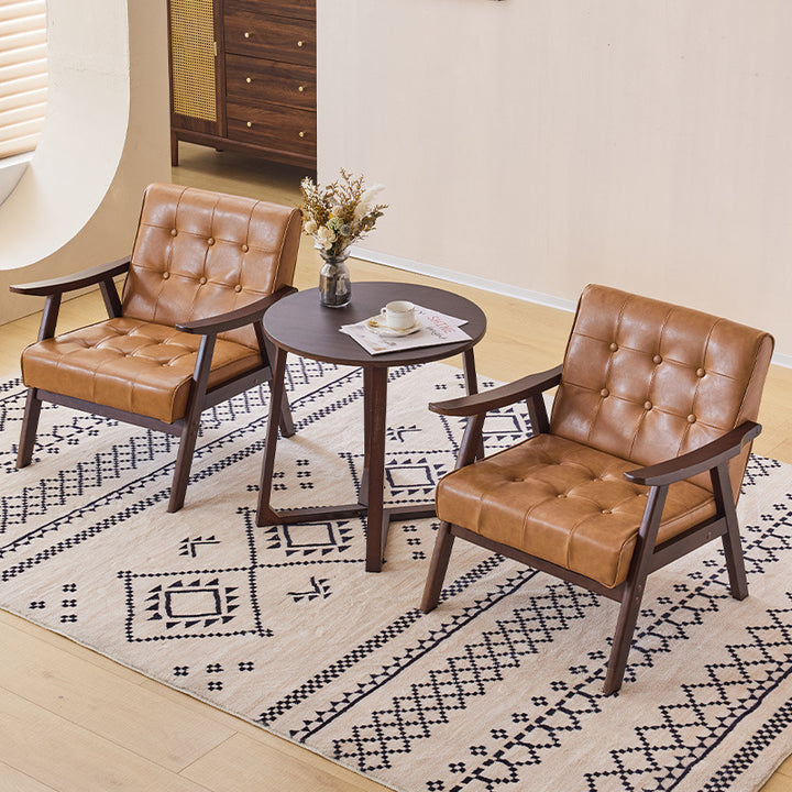 Tradicional Vintage Rectangular Falsa Piel Encerada Aceitada Silla de Madera Maciza con Respaldo y Reposabrazos para Sala de Estar 