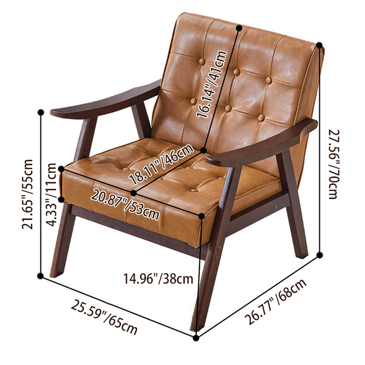 Chaise d'appoint traditionnelle vintage rectangulaire en cuir synthétique ciré à l'huile avec structure en bois massif, dossier et accoudoirs, pour salon 