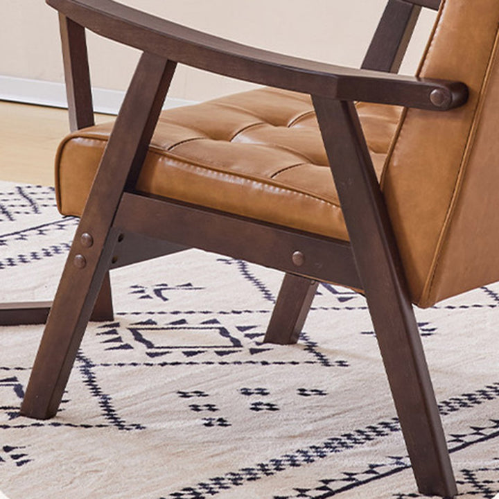 Tradicional Vintage Rectangular Falsa Piel Encerada Aceitada Silla de Madera Maciza con Respaldo y Reposabrazos para Sala de Estar 