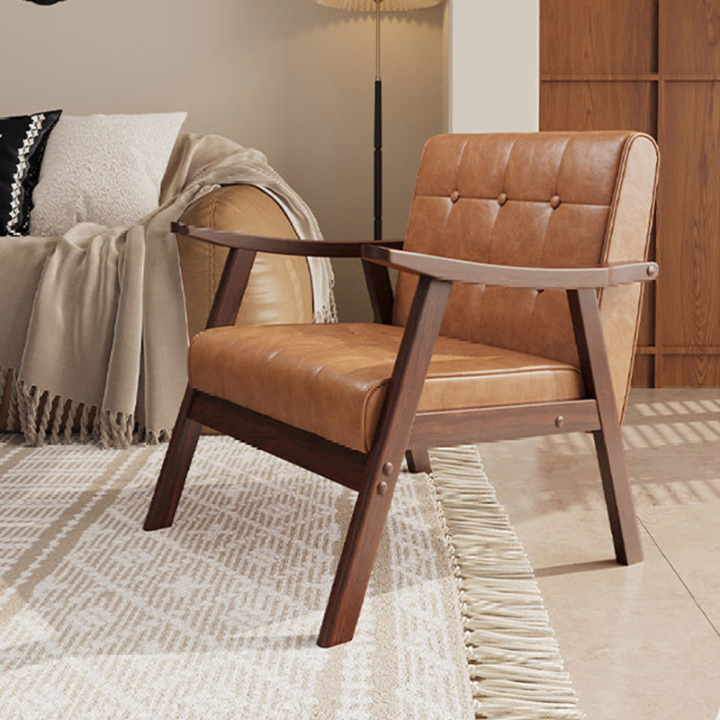 Tradicional Vintage Rectangular Falsa Piel Encerada Aceitada Silla de Madera Maciza con Respaldo y Reposabrazos para Sala de Estar 