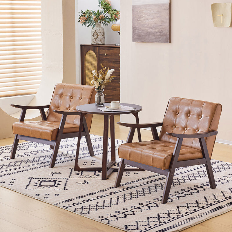 Tradicional Vintage Rectangular Falsa Piel Encerada Aceitada Silla de Madera Maciza con Respaldo y Reposabrazos para Sala de Estar 
