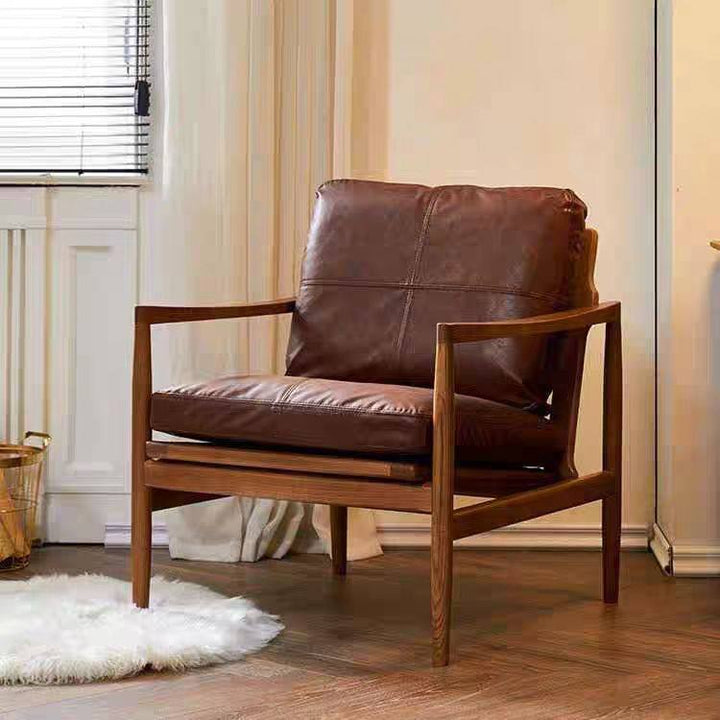 Tradicional Vintage Rectangular Imitación de Cuero Aceitado Terciopelo Silla de Acento de Madera de Caucho Respaldo Reposabrazos Para Sala de Estar 