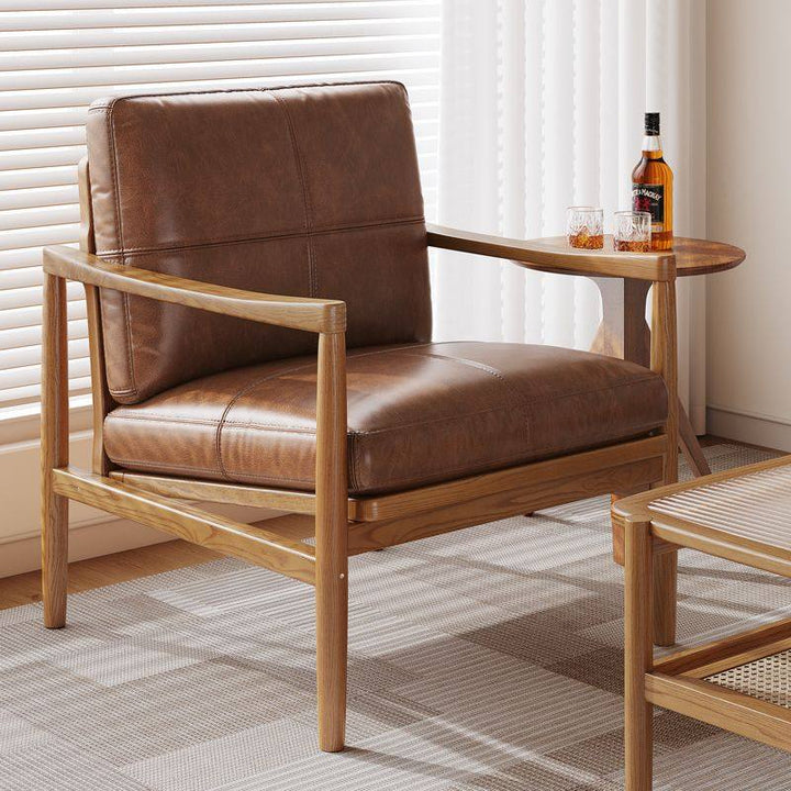 Tradicional Vintage Rectangular Imitación de Cuero Aceitado Terciopelo Silla de Acento de Madera de Caucho Respaldo Reposabrazos Para Sala de Estar 