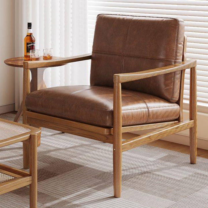 Tradicional Vintage Rectangular Imitación de Cuero Aceitado Terciopelo Silla de Acento de Madera de Caucho Respaldo Reposabrazos Para Sala de Estar 