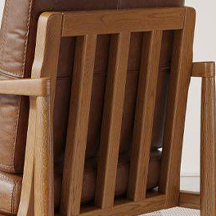 Tradicional Vintage Rectangular Imitación de Cuero Aceitado Terciopelo Silla de Acento de Madera de Caucho Respaldo Reposabrazos Para Sala de Estar 