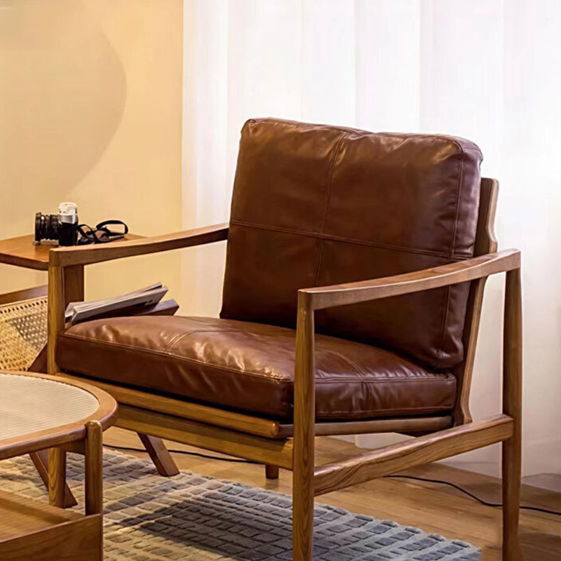 Tradicional Vintage Rectangular Imitación de Cuero Aceitado Terciopelo Silla de Acento de Madera de Caucho Respaldo Reposabrazos Para Sala de Estar 