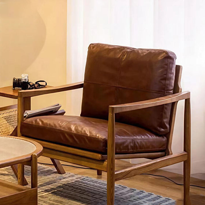 Tradicional Vintage Rectangular Imitación de Cuero Aceitado Terciopelo Silla de Acento de Madera de Caucho Respaldo Reposabrazos Para Sala de Estar 