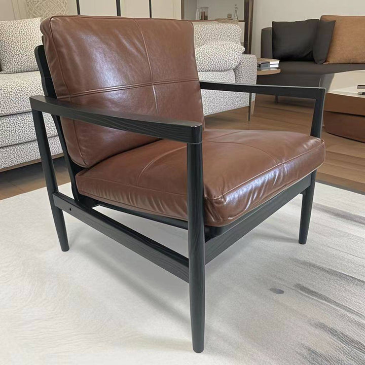 Tradicional Vintage Rectangular Imitación de Cuero Aceitado Terciopelo Silla de Acento de Madera de Caucho Respaldo Reposabrazos Para Sala de Estar 