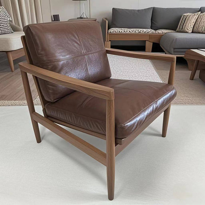 Tradicional Vintage Rectangular Imitación de Cuero Aceitado Terciopelo Silla de Acento de Madera de Caucho Respaldo Reposabrazos Para Sala de Estar 
