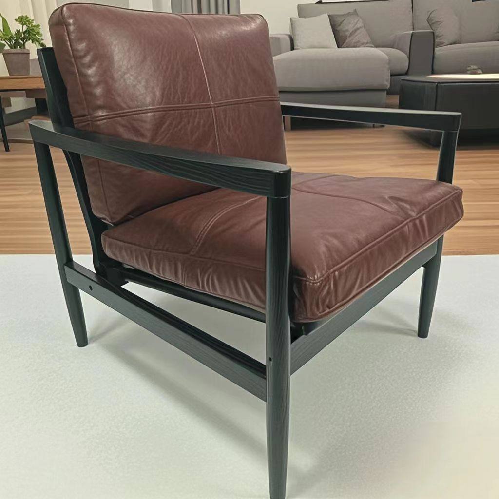 Tradicional Vintage Rectangular Imitación de Cuero Aceitado Terciopelo Silla de Acento de Madera de Caucho Respaldo Reposabrazos Para Sala de Estar 