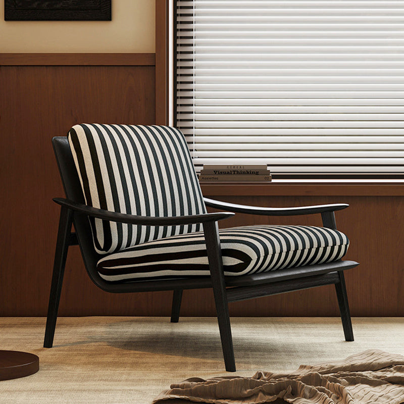 Moderner minimalistischer gebogener rechteckiger Jacquardstoff Ascheholz Massivholz Akzentstuhl Rückenlehne Armlehne für Wohnzimmer 