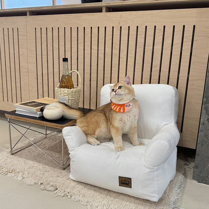 Cama rectangular minimalista moderna para gato de tela con algodón PP, sillón decorativo para mascotas con respaldo y reposabrazos para sala de estar 