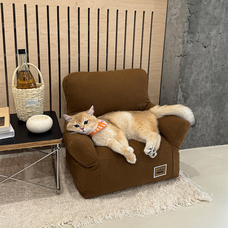 Cama rectangular minimalista moderna para gato de tela con algodón PP, sillón decorativo para mascotas con respaldo y reposabrazos para sala de estar 