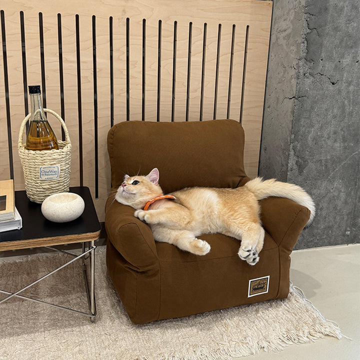 Cama rectangular minimalista moderna para gato de tela con algodón PP, sillón decorativo para mascotas con respaldo y reposabrazos para sala de estar 