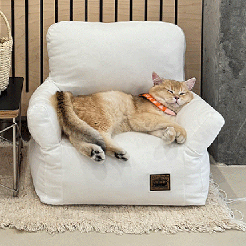 Cama rectangular minimalista moderna para gato de tela con algodón PP, sillón decorativo para mascotas con respaldo y reposabrazos para sala de estar 