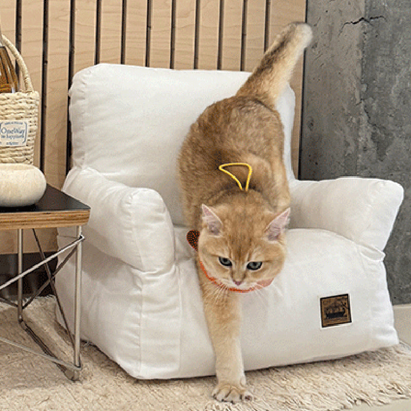 Cama rectangular minimalista moderna para gato de tela con algodón PP, sillón decorativo para mascotas con respaldo y reposabrazos para sala de estar 