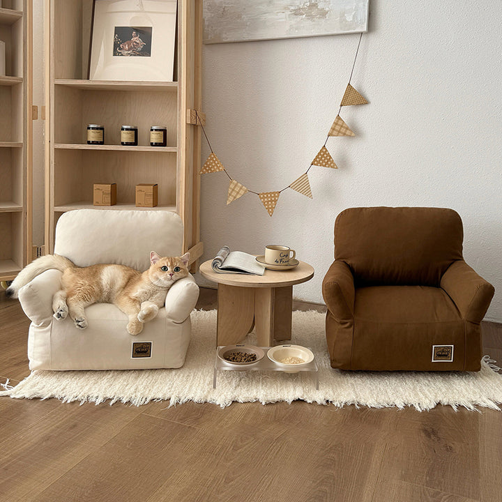 Cama rectangular minimalista moderna para gato de tela con algodón PP, sillón decorativo para mascotas con respaldo y reposabrazos para sala de estar 