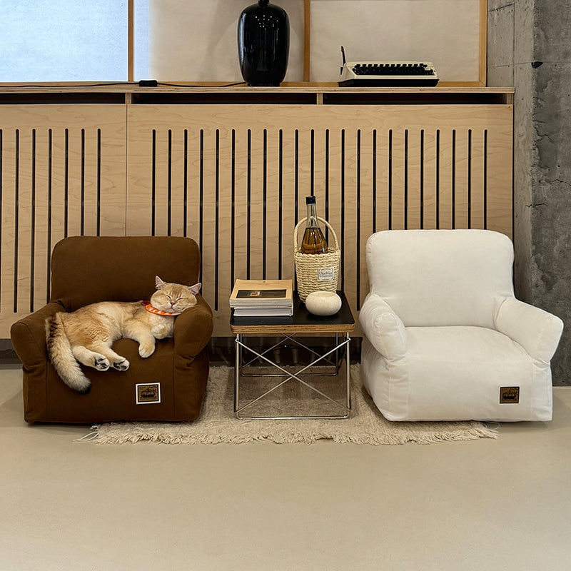 Cama rectangular minimalista moderna para gato de tela con algodón PP, sillón decorativo para mascotas con respaldo y reposabrazos para sala de estar 