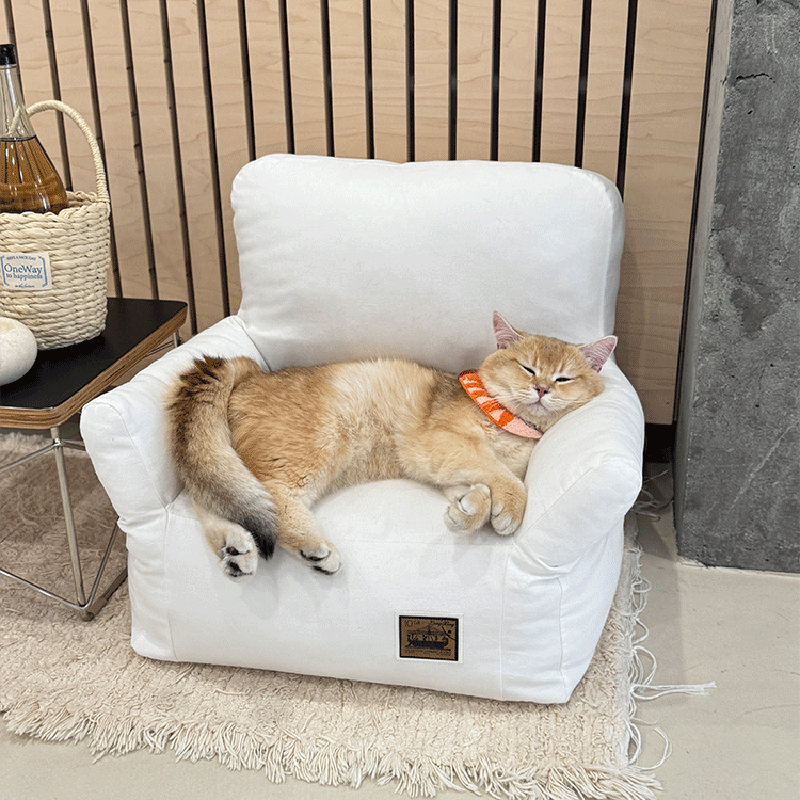 Cama rectangular minimalista moderna para gato de tela con algodón PP, sillón decorativo para mascotas con respaldo y reposabrazos para sala de estar 