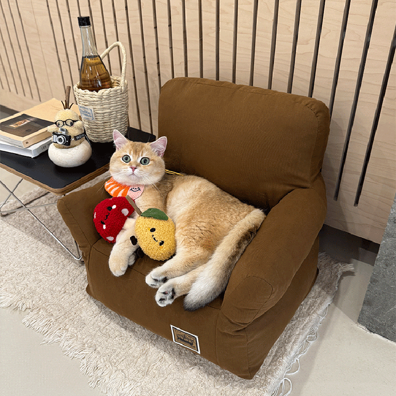 Cama rectangular minimalista moderna para gato de tela con algodón PP, sillón decorativo para mascotas con respaldo y reposabrazos para sala de estar 