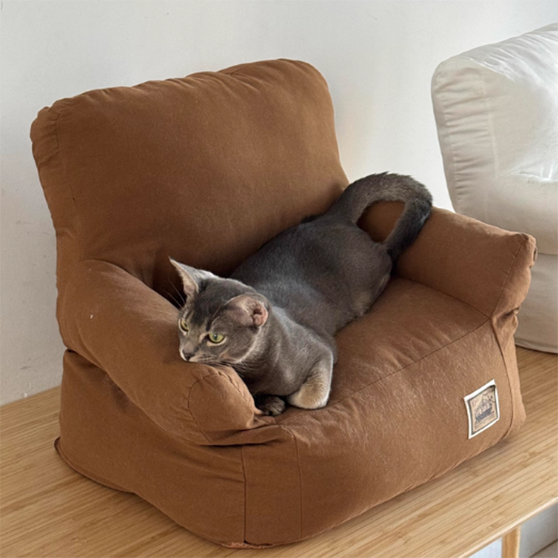 Cama rectangular minimalista moderna para gato de tela con algodón PP, sillón decorativo para mascotas con respaldo y reposabrazos para sala de estar 