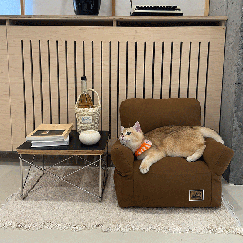 Cama rectangular minimalista moderna para gato de tela con algodón PP, sillón decorativo para mascotas con respaldo y reposabrazos para sala de estar 