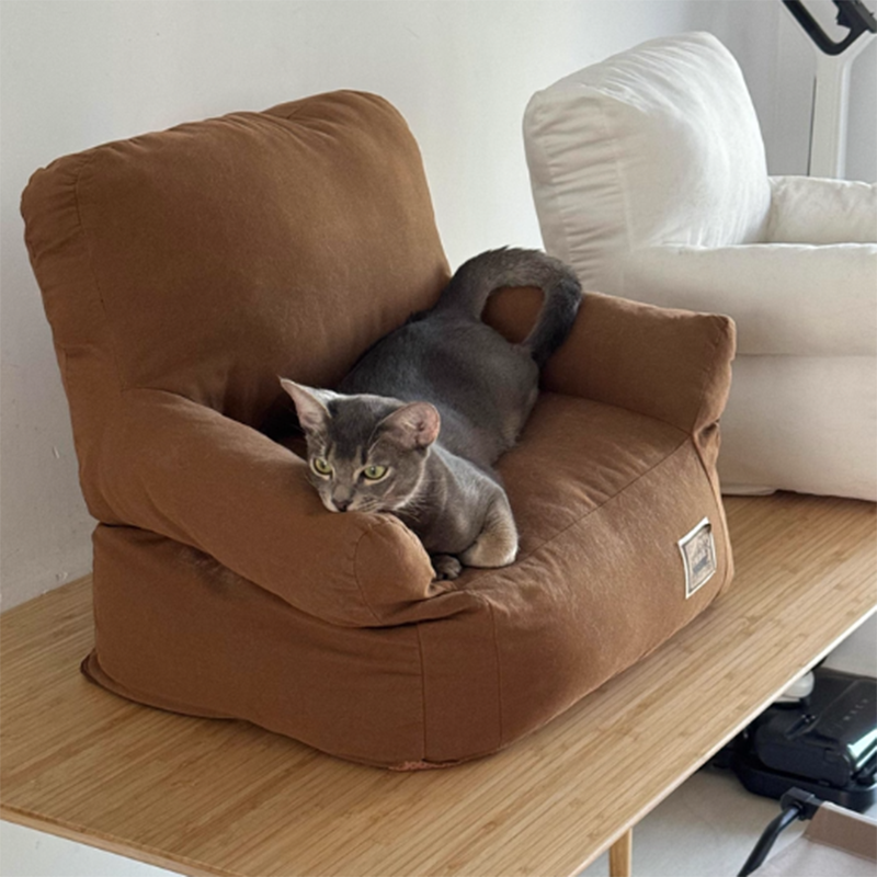 Cama rectangular minimalista moderna para gato de tela con algodón PP, sillón decorativo para mascotas con respaldo y reposabrazos para sala de estar 