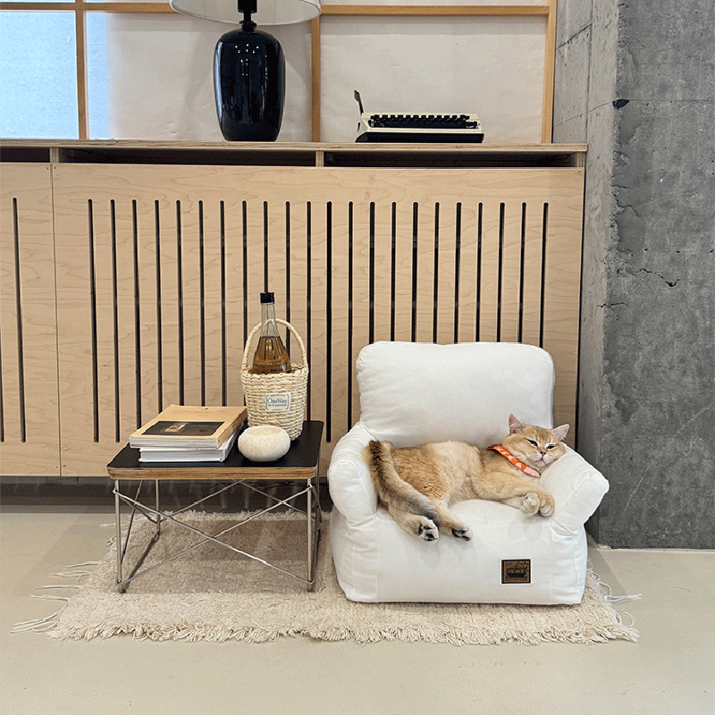 Cama rectangular minimalista moderna para gato de tela con algodón PP, sillón decorativo para mascotas con respaldo y reposabrazos para sala de estar 