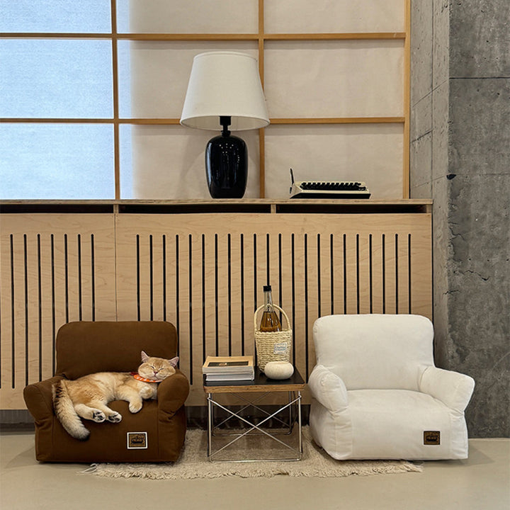 Cama rectangular minimalista moderna para gato de tela con algodón PP, sillón decorativo para mascotas con respaldo y reposabrazos para sala de estar 
