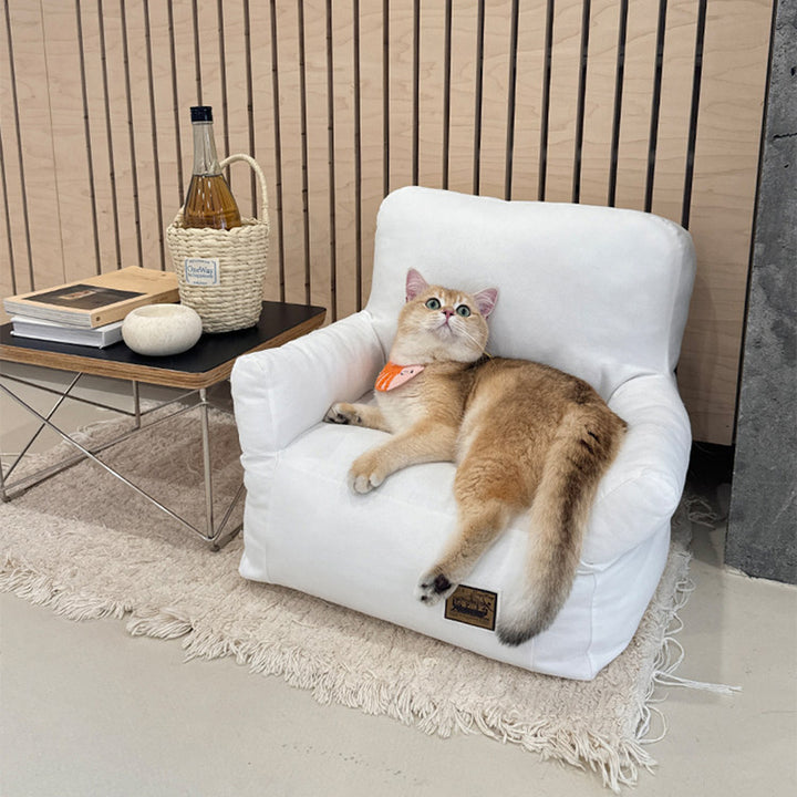 Cama rectangular minimalista moderna para gato de tela con algodón PP, sillón decorativo para mascotas con respaldo y reposabrazos para sala de estar 