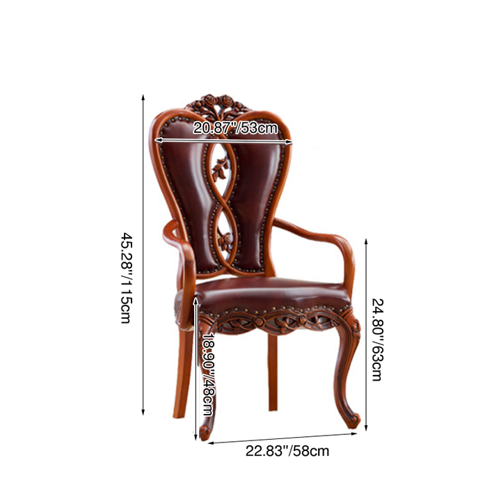 Contemporary Luxury Curved Rectangular Exquisite Carvings Microfiber Leather Rubberwood Solid Wood Dining Chair Backrest Armrest For Dining Room & Kitchen
