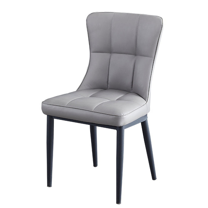 Silla de comedor de lujo contemporáneo rectangular de cuero PU de acero al carbono con respaldo sin brazos para comedor y cocina 