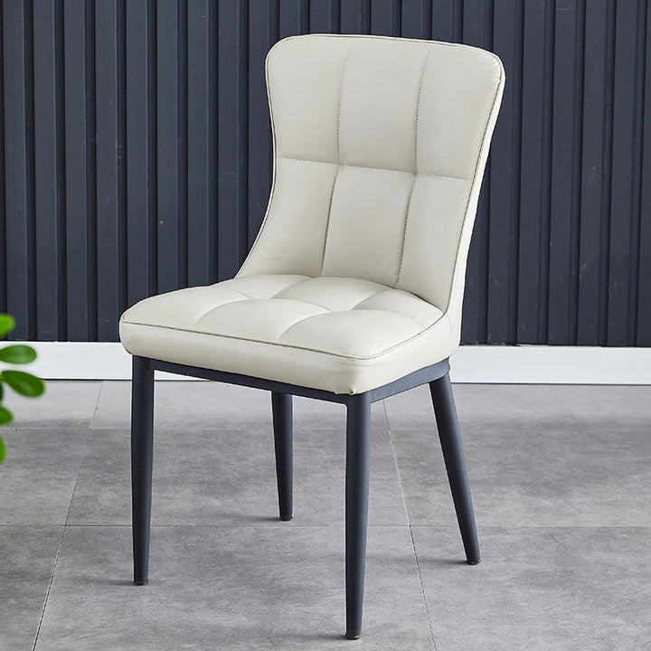 Silla de comedor de lujo contemporáneo rectangular de cuero PU de acero al carbono con respaldo sin brazos para comedor y cocina 