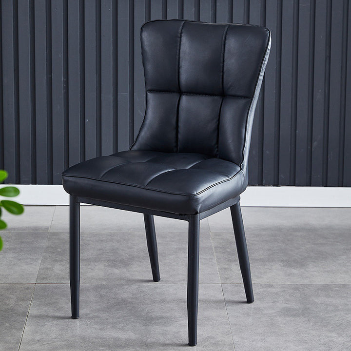 Silla de comedor de lujo contemporáneo rectangular de cuero PU de acero al carbono con respaldo sin brazos para comedor y cocina 