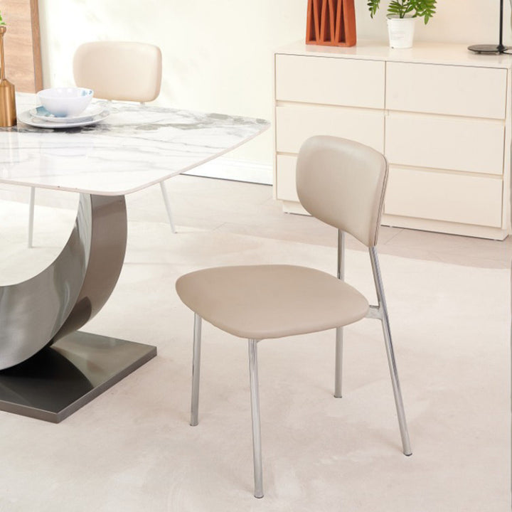 Chaise de salle à manger contemporaine nordique rectangulaire triangulaire en cuir microfibre et acier au carbone, sans accoudoirs, avec dossier, pour salle à manger et cuisine 