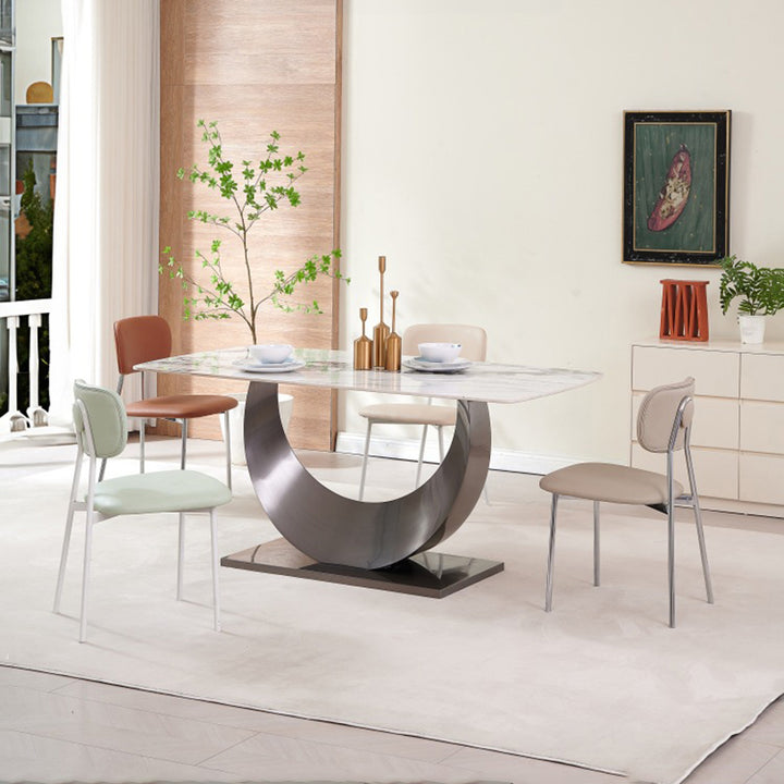 Chaise de salle à manger contemporaine nordique rectangulaire triangulaire en cuir microfibre et acier au carbone, sans accoudoirs, avec dossier, pour salle à manger et cuisine 